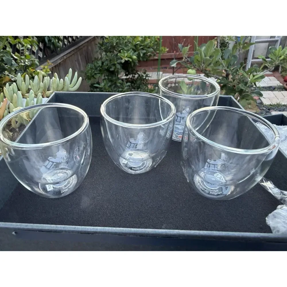 Bodum PAVINA Double Wall Espresso Shot Glasses Clear 2.5 Oz Set of 4 Mouth Blown